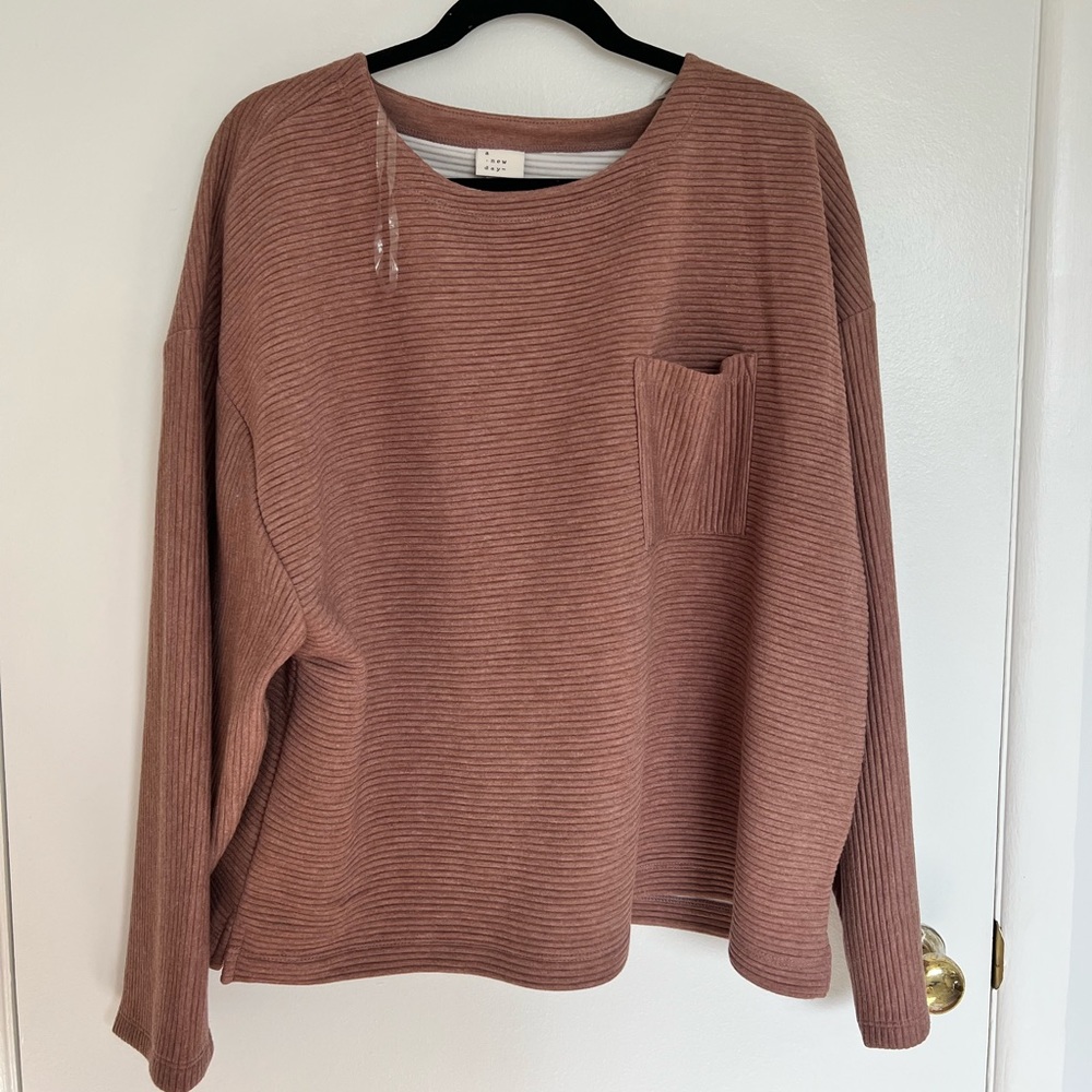 A New Day Brown Ribbed Long Sleeve Shirt NWT
